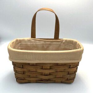 Vintage Longaberger Hanging Basket Wood Handle Fabric & Plastic Liner